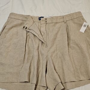 Tan Linen Blend Women's Shorts Extra High Waisted 5" Inseam